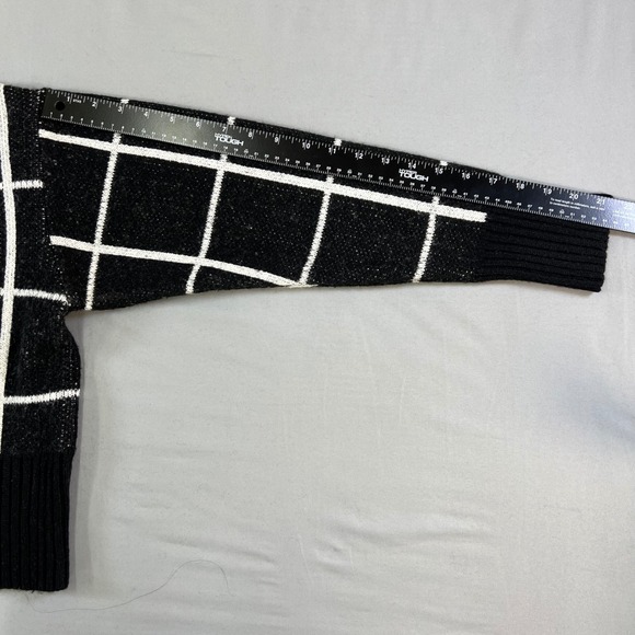 Y2K preppy work POOF NEW YORK Black White Grid Mock Neck Sweater Knit Top Siz L - Picture 9 of 16